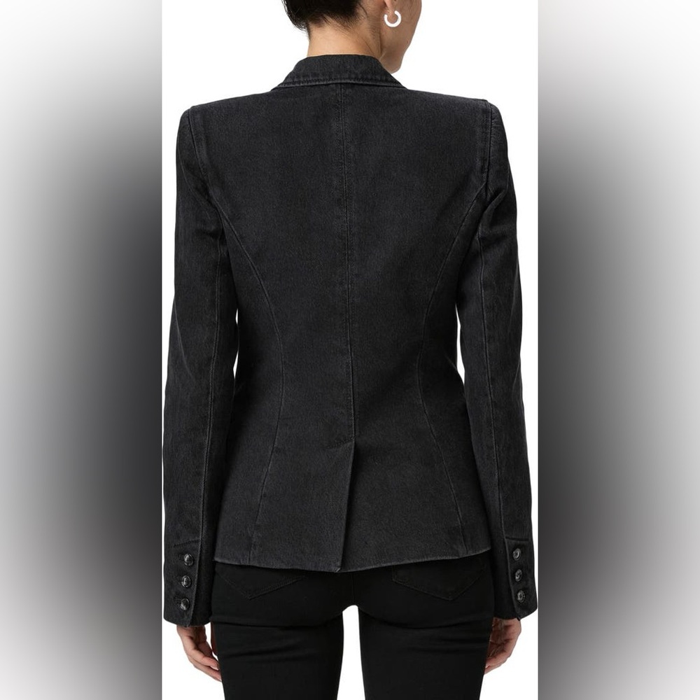 NWT PAIGE Black Denim Carmen Tailored Single Button Blazer 4 Four - Picture 3 of 12